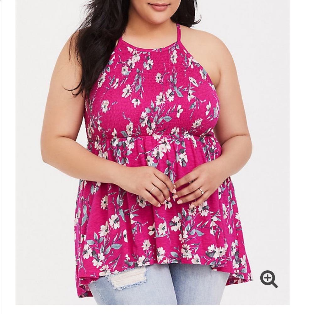Torrid Pink Floral Smocked Babydoll Cami